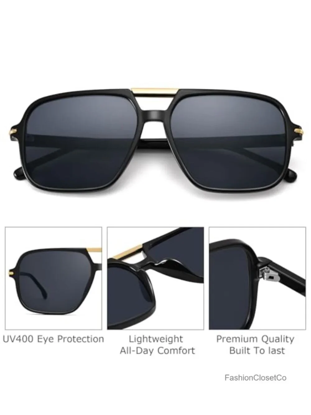 Oversized Retro Aviator Sunglasses UV400 Square Frame Unisex Lightweight